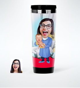 BK Gift Kişiye Özel Bayan Ebe Karikatürlü Çelik Termos Bardak  1