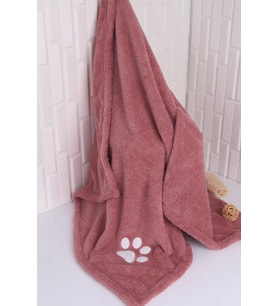 Evcil Hayvan Kedi/Köpek Kurulama Havlusu Pati Nakışlı Gül kurusu