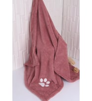 Evcil Hayvan Kedi/Köpek Kurulama Havlusu Pati Nakışlı Gül kurusu