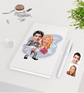 BK Gift Kişiye Özel Sevgililer Günü Temalı Evleniyoruz Karikatürlü Beyaz Defter Kalem Seti-7
