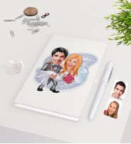 BK Gift Kişiye Özel Sevgililer Günü Temalı Evleniyoruz Karikatürlü Beyaz Defter Kalem Seti-7
