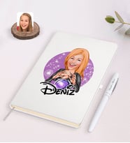 BK Gift Kişiye Özel Kadın Astrolog Karikatürlü Beyaz Defter ve Kalem Hediye Seti-1