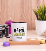 Harita Mühendisi Ahşap Altlıklı Mumlu Siyah Kupa Bardak