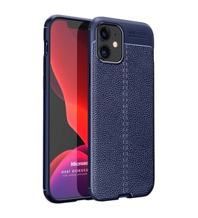 Microsonic Apple iPhone 12 Max Kılıf Deri Dokulu Silikon Lacivert