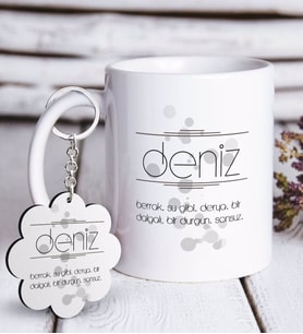BK Gift Kişiye Özel İsim Anlamı Beyaz Kupa ve Anahtarlık Hediye Seti-1 (Model 1)