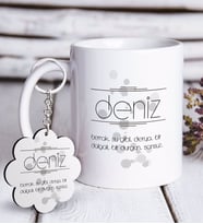 BK Gift Kişiye Özel İsim Anlamı Beyaz Kupa ve Anahtarlık Hediye Seti-1 (Model 1)