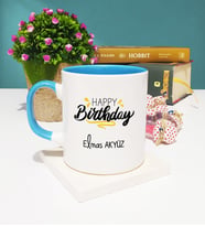 Happy Birthday Tasarımlı Kişiye Özel Doğum Günü Hediyesi Kupa Bardak Mavi