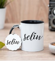 Kişiye Özel İsim Yazılı Siyah Kupa Bardak Ve Anahtarlık Set