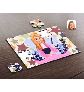 BK Gift Kişiye Özel Kadın Sınıf Öğretmeni Karikatürlü Ahşap Puzzle-2