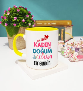 Mesajlı Kadın Doğum Uzmanı Kupa Bardak Sarı
