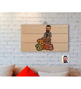 BK Gift Kişiye Özel Erkek Big Boss Karikatürlü Otantik Ahşap Palet Tablo-3