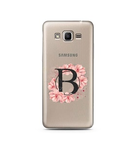 Pembe Çiçekli Harf Tasarım Süper Şeffaf Silikon Telefon Kılıfı Samsung J2 Prime 