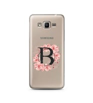 Pembe Çiçekli Harf Tasarım Süper Şeffaf Silikon Telefon Kılıfı Samsung J2 Prime 