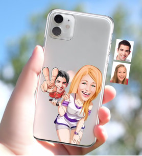 BK Gift Kişiye Özel Sevgililer Karikatürlü iPhone 11 İnce Şeffaf Silikon Telefon Kapağı-30 (Beyaz)