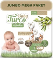 Baby Turco Bebek Bezi Doğadan Beden:1 (2-5Kg) Yeni Doğan 200 Adet Jumbo Mega Pk