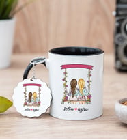 Best Friends Salıncak Tasarım Siyah Kupa Bardak ve Anahtarlık Set