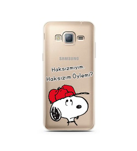 Snoopy Tasarımlı Süper Şeffaf Silikon Telefon Kılıfı Samsung J3 (2016)