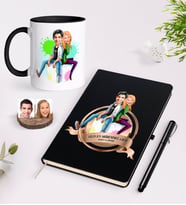 BK Gift Kişiye Özel Yılın En Mükemmel Çifti Karikatürlü Siyah Defter Kalem ve Kupa Seti-35 (Model 1)