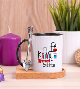 Kimya Öğretmeni Ahşap Altlıklı Siyah Kupa Bardak