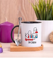 Kimya Öğretmeni Ahşap Altlıklı Siyah Kupa Bardak