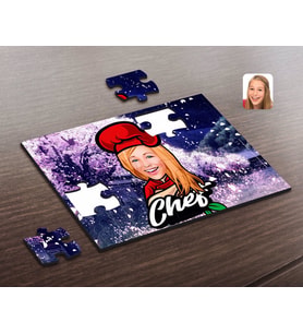 BK Gift Kişiye Özel Kadın Chef Karikatürlü Ahşap Puzzle-10