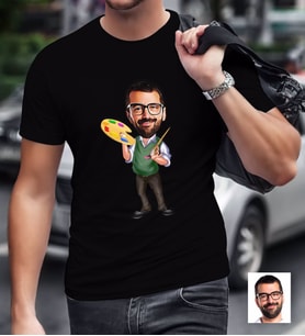 BK Gift Kişiye Özel Bay Ressam Karikatürlü Siyah T-Shirt