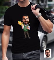 BK Gift Kişiye Özel Bay Ressam Karikatürlü Siyah T-Shirt