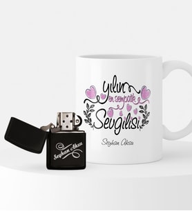 BK Gift Kişiye Özel Yılın En Sempatik Sevgilisi Temalı Çakmak ve Kupa Seti
