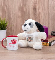 Sevgililere Özel Balon Tasarım Kırmızı Kupa Bardak ve Peluş Köpek