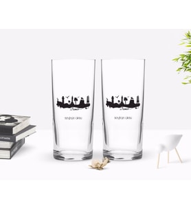 BK Gift Kişiye Özel Renkli Baskılı İzmir Tasarımlı Turistik İkili Rakı Bardağı Seti-3 (Beyaz)