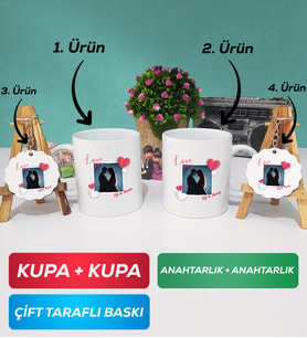 İkili Sevgiliye Sevgililer Günü Hediyesi 7 Kupa Bardak Anahtarlık