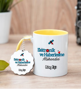 Elektronik Ve Haberleşme Mühendisi Sarı Kupa Bardak Ve Anahtarlık Set