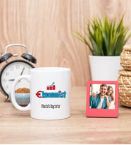 Ekonomist Beyaz Kupa Bardak ve Kırmızı Mini Fotoğraf Çerçevesi