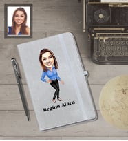 Kişiye Özel Öğretmen Karikatürlü Gri Defter Kalem Hediye Seti  Bayan-11