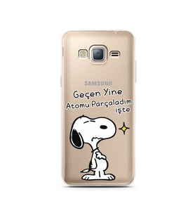 Snoopy Tasarımlı Süper Şeffaf Silikon Telefon Kılıfı Samsung J3 (2016)