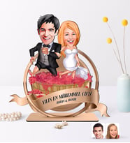 BK Gift Kişiye Özel Yılın En Mükemmel Çifti Karikatürlü 3D Ahşap Biblo Plaket-75 (Beyaz)