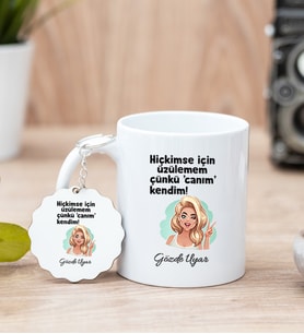 Canım Kendim İsme Özel Beyaz Kupa Bardak ve Anahtarlık Set