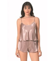 Primoda Vizon Saten Babydoll Şort Takımı
