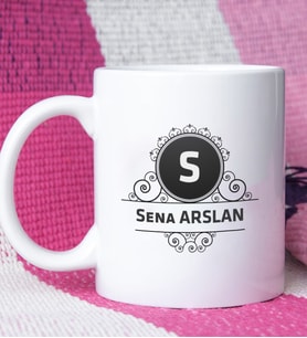 Baş Harf ve İsim Soyisim Tasarımlı Kişiye Özel Baş Harf ve İsim Soyisim Yazılı Kupa Bardak