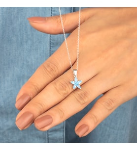 925 Ayar Gümüş Aquamarine Taşlı Nergis Çiçeği Kolye (Altın)