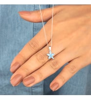 925 Ayar Gümüş Aquamarine Taşlı Nergis Çiçeği Kolye (Altın)