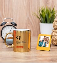 Eş Kelime Anlamı Gold Kupa Bardak ve Sarı Mini Fotoğraf Çerçevesi