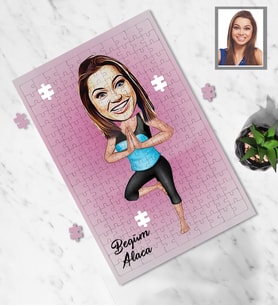 Kişiye Özel Sporcu Karikatürlü A3 130 Parça Puzzle Bayan-3