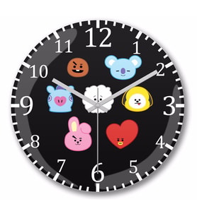 Bts Bt21  Karakterleri Duvar Saati Bombeli Gercek Cam