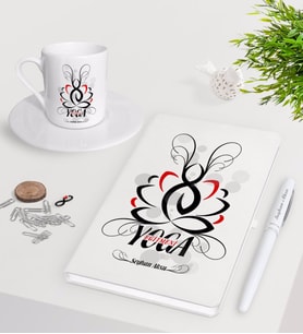 BK Gift Kişiye Özel Yoga Eğitmeni Beyaz Defter Kalem Türk Kahvesi Fincanı Seti-1 (Model 1)