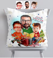 BK Gift Kişiye Özel Yılbaşı Temalı Aile Karikatürlü  Yastık - 1