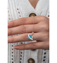 Mini Gezegen Kolye Mavi Mine Dolgulu Rose Altın Kaplama 925 Ayar Gümüş Uvps100860