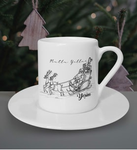 Kişiye Özel Mutlu Yıllar Noel Baba Tasarımlı Beyaz Kahve Fincanı