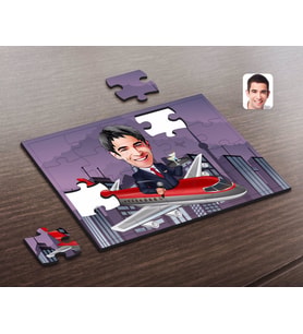 BK Gift Kişiye Özel Erkek Uçuş Görevlisi Karikatürlü Ahşap Puzzle-1