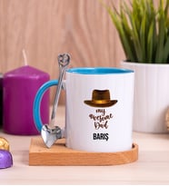 Awesome Dad Babaya Hediye Ahşap Altlıklı Mavi Kupa Bardak